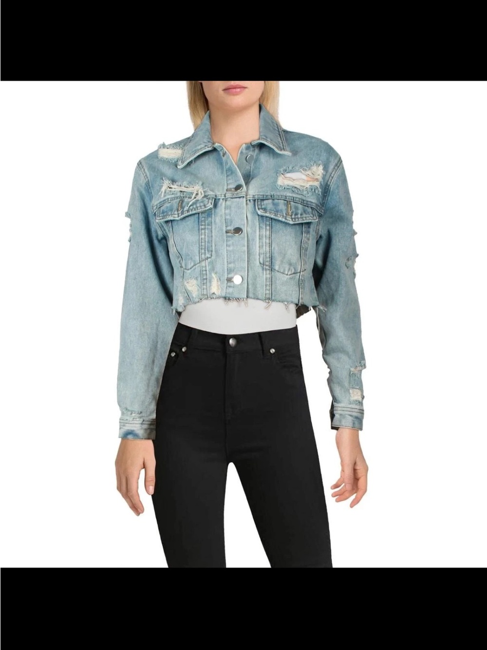 Cropped Distressed Light Blue Denim Jacket